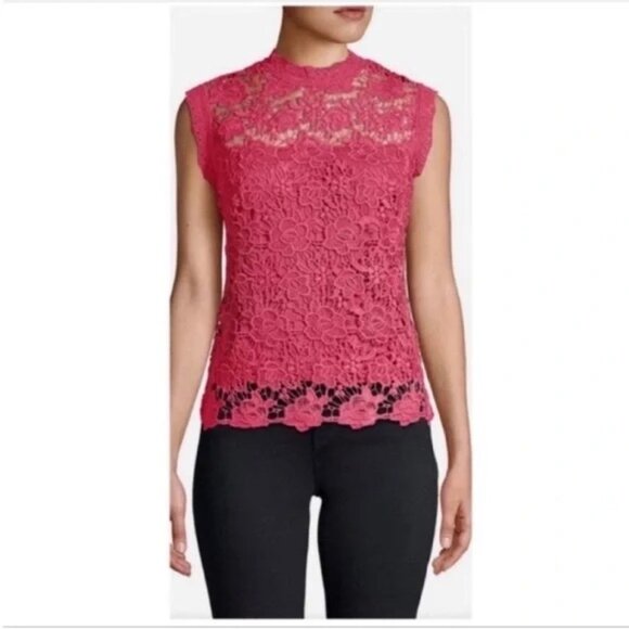 Nanette Lepore NWT Pink Blouse Top Sleeveless Sheer Lace Shirt Small - Picture 1 of 6
